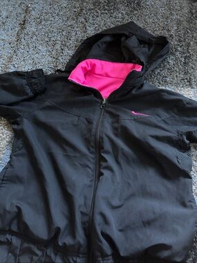 Nike Black Hooded Utility Jacket with Pink Accent xs , small?